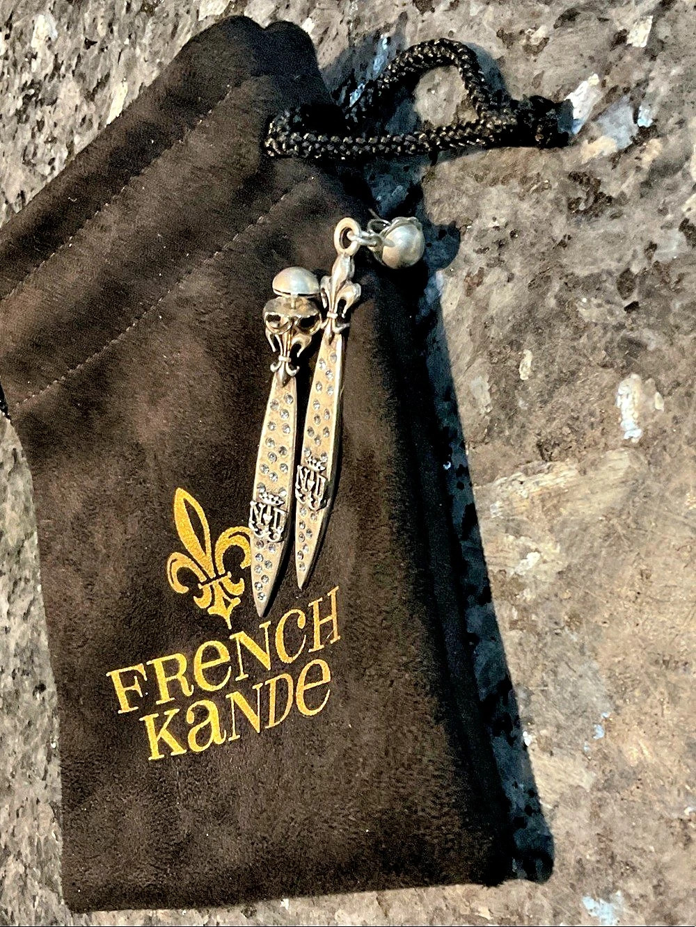 French Kande Sterling Silver Sword & Crown Earrings